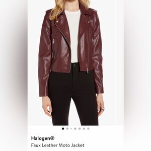 Halogen Burgundy Faux Leather Moto Jacket